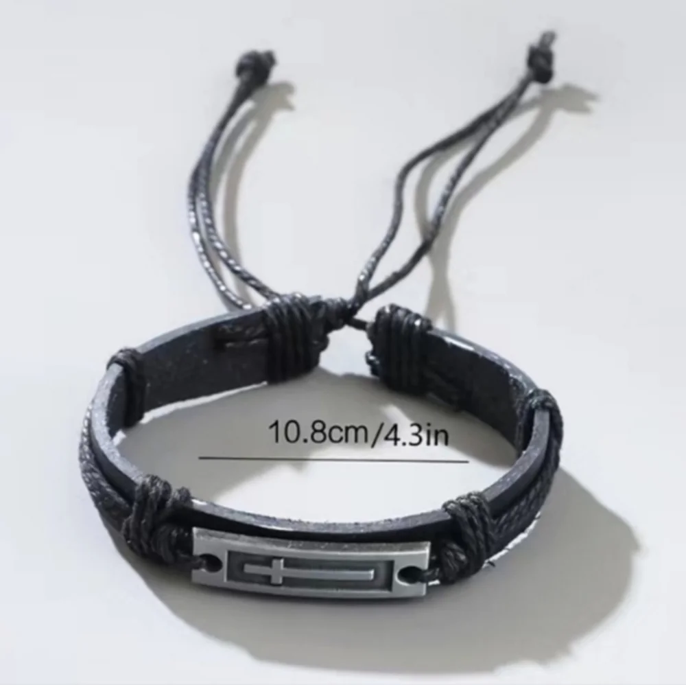Men or‎ Womens Cross Leather Adjustable Jesus Draw String Religious Bracelet